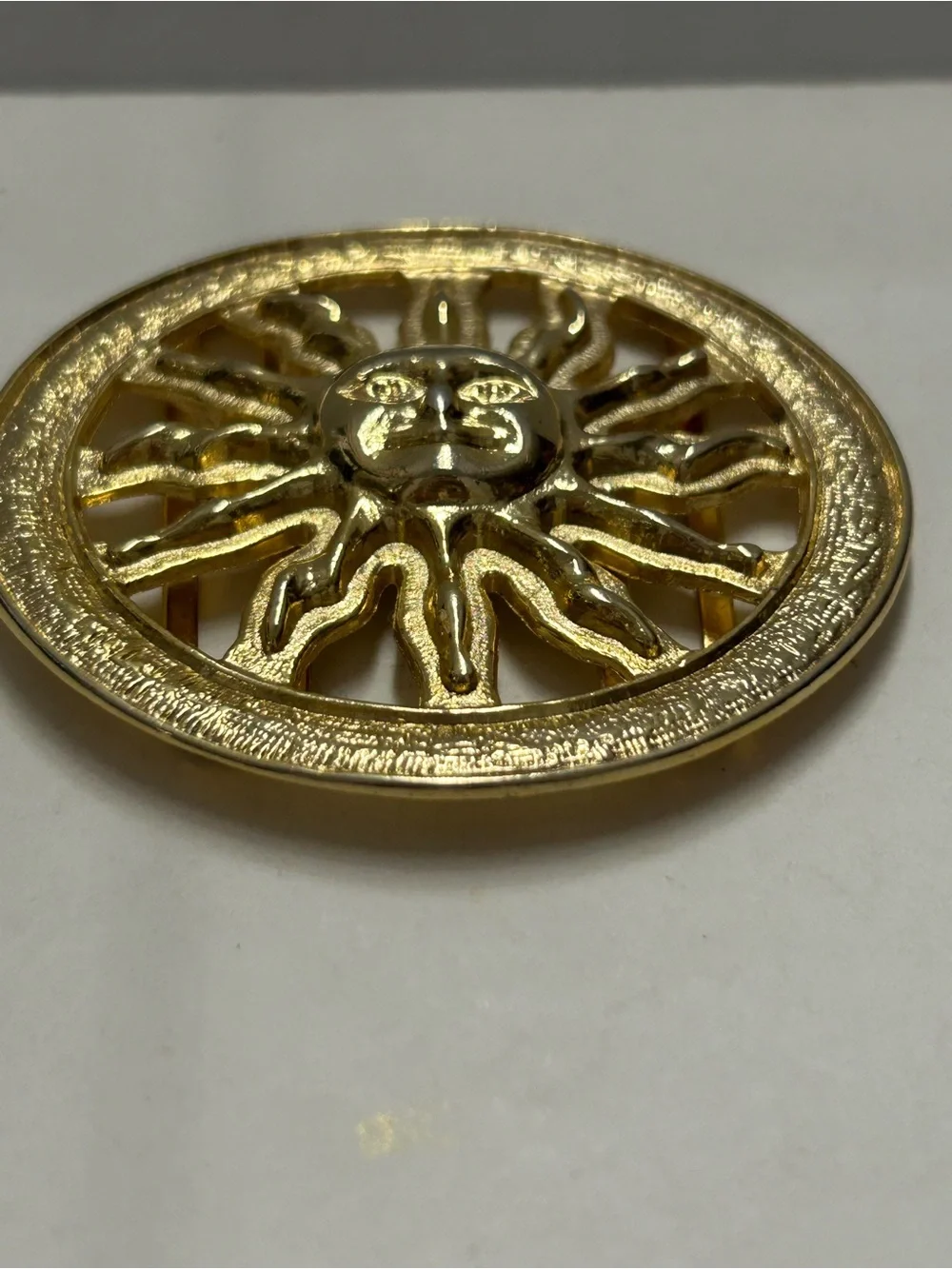 Gold Celestial Sun Face Belt Buckle Set Vintage Omega